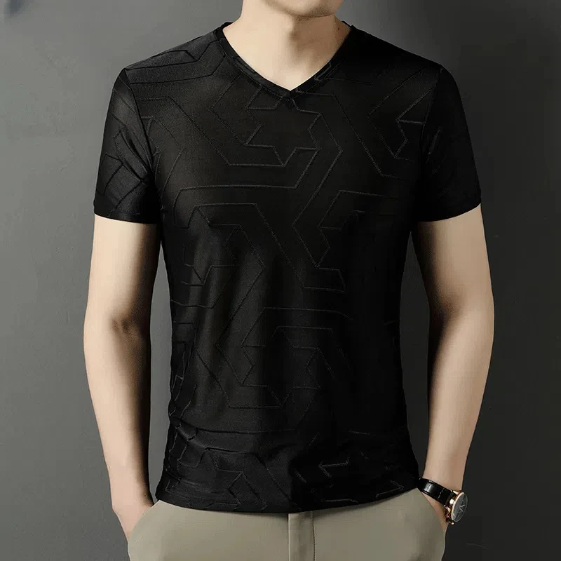 Preppy Style Men\'s Clothing Summer Pullover Short Sleeve Round Neck Geometric Printing T-shirt Casual Comfortable Trendy Tops
