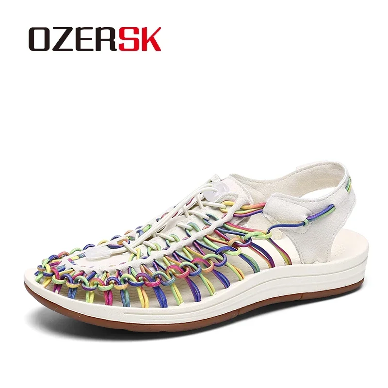 OZERSK Summer Comfortable Men Textile Knitting Upper Eva Outsole Beach Water Shoes, Newest Fashionable Japanese Sandals Men