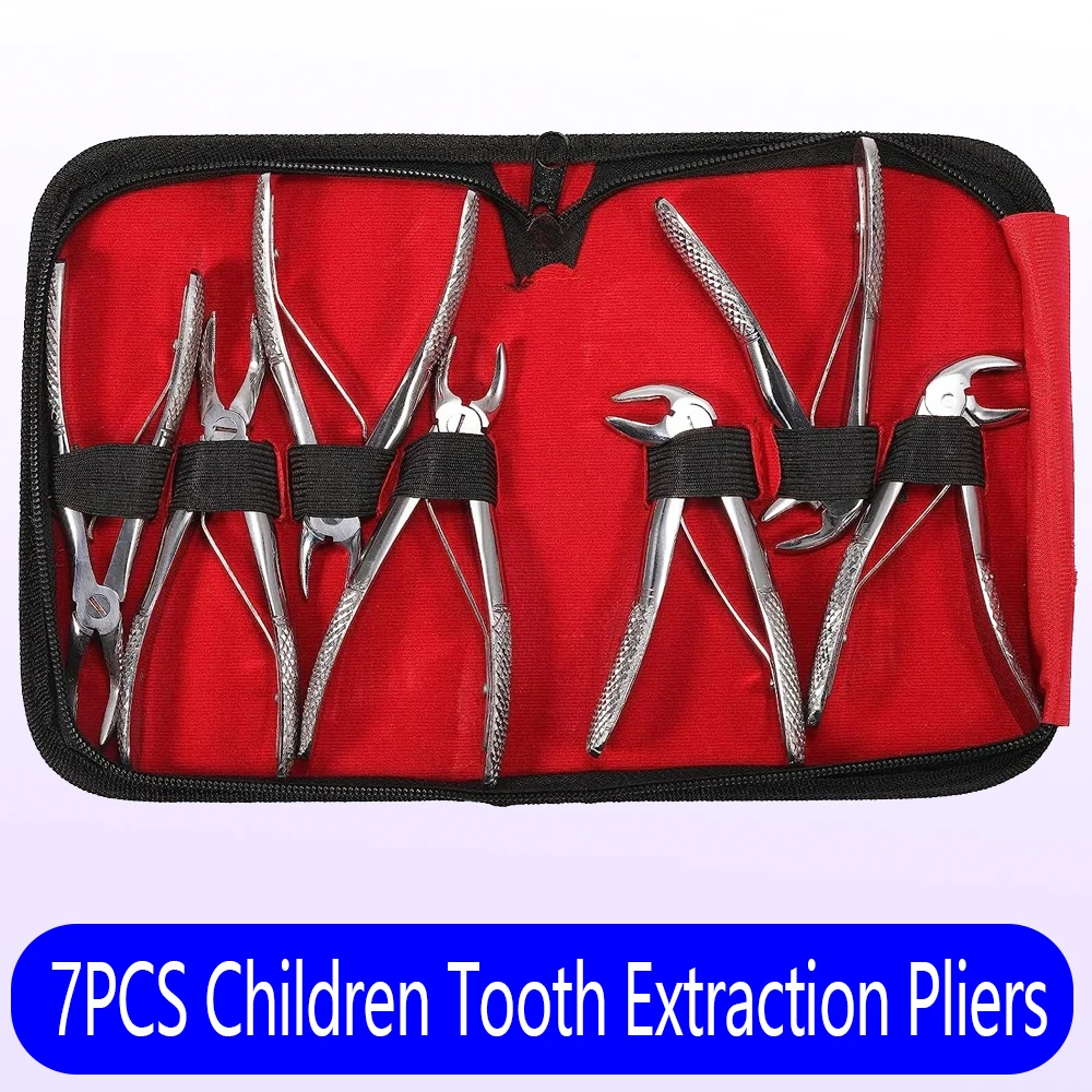 Set Dental Forceps Tooth Extraction Forcep Pliers Kit 7pcs for Child Stainless Steel Orthodontic Dental Tools