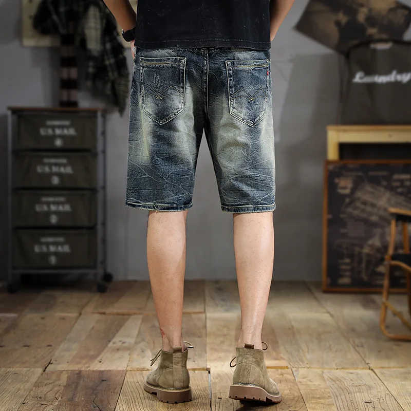 Retro Washed Do the Old Cowboy Shorts Men's Korean-Style Slim-Fit Straight Shorts Summer Ins Versatile Bermuda Shorts