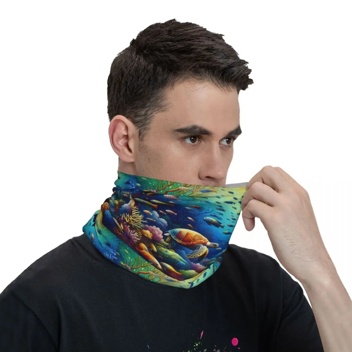 Sea Turtle Jellyfish Scarf Neckerchief Neck Face Mask Polyester