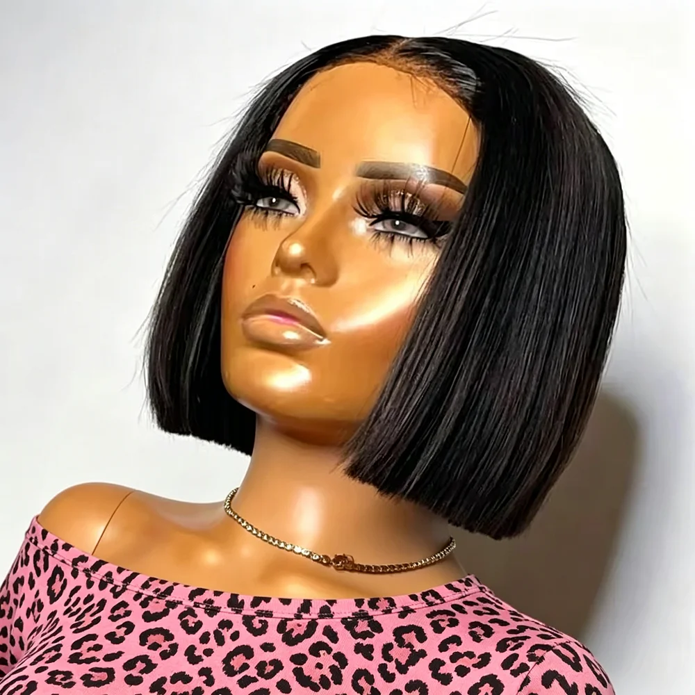Perruque courte bob 13x6 HD transparente avec dentelle frontale, 8 pouces, sans colle, 100% cheveux humains, dentelle pré-coupée 7x5 13x4, perruque sans colle, lisse, prête à porter, couleur naturelle