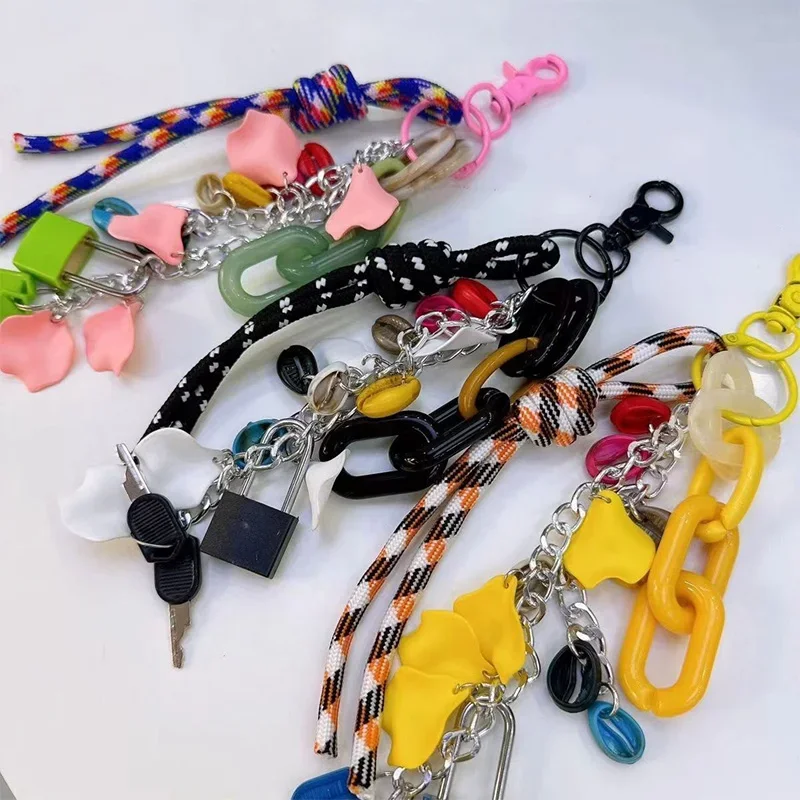 Fashion Keychain Bag And Phone Chain Diy Handmade Braided Rope Candy Color Shell Metal Ring Buckle Bag Accessories Pendant Hot