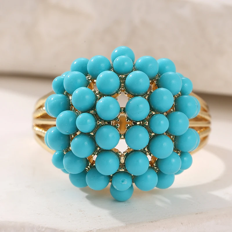 Vintage-Ring für Damen mit eingelegtem blauen Stein, ethnische Goldfarbe, geometrisch, hohl, für den Alltag, Party-Schmuck, Jubiläumsgeschenk – Detail 3