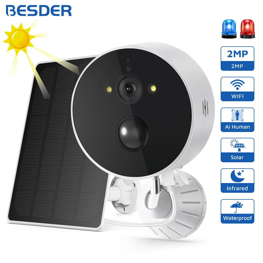 

Besder WiFi Solar Camera Outdoor Human Detection Security IP Camera Solar Panel Recharge Battery CCTV Video Surveillance Cameras