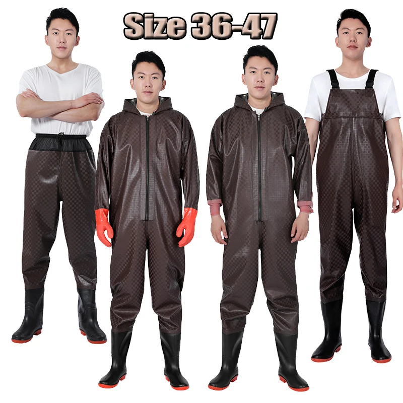 بولي كلوريد الفينيل المضادة للانزلاق خواض الصيد مقاوم للماء الصيد الصدر مع التمهيد للرجال والنساء الصيد الخصر الأحذية بدلة الصيد #1