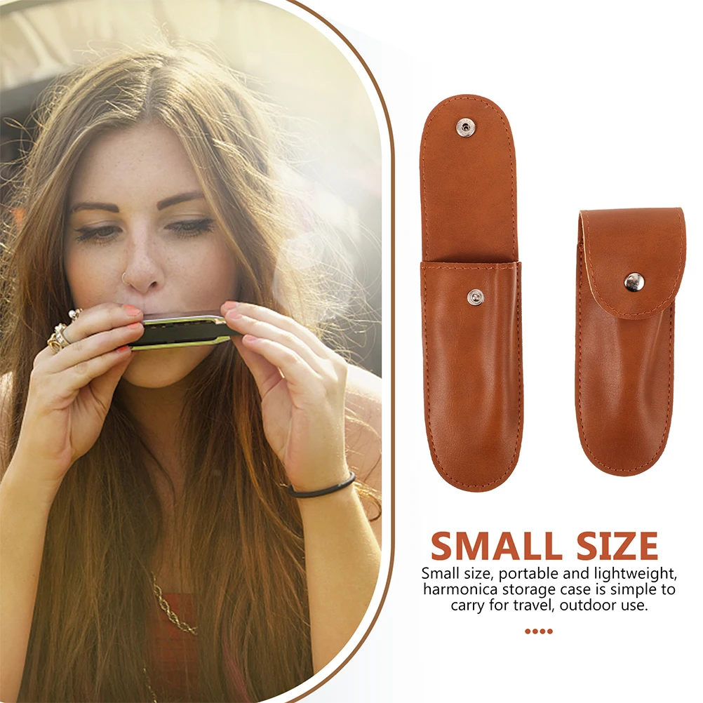 

3pcs Case PU Material Durable Storage Harmonica Holder Pouch Bag Brown Color Anti Stress For Musicians