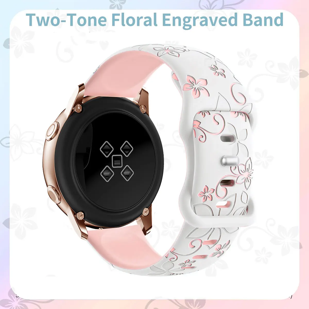 حزام سيليكون عالمي 20 ملم مزدوج اللون منحوت على شكل زهرة لهاتف Xiaomi Band 8/9 Pro، حزام رياضي Redmi Watch 4/5 لهاتف Huawei Fit3/4