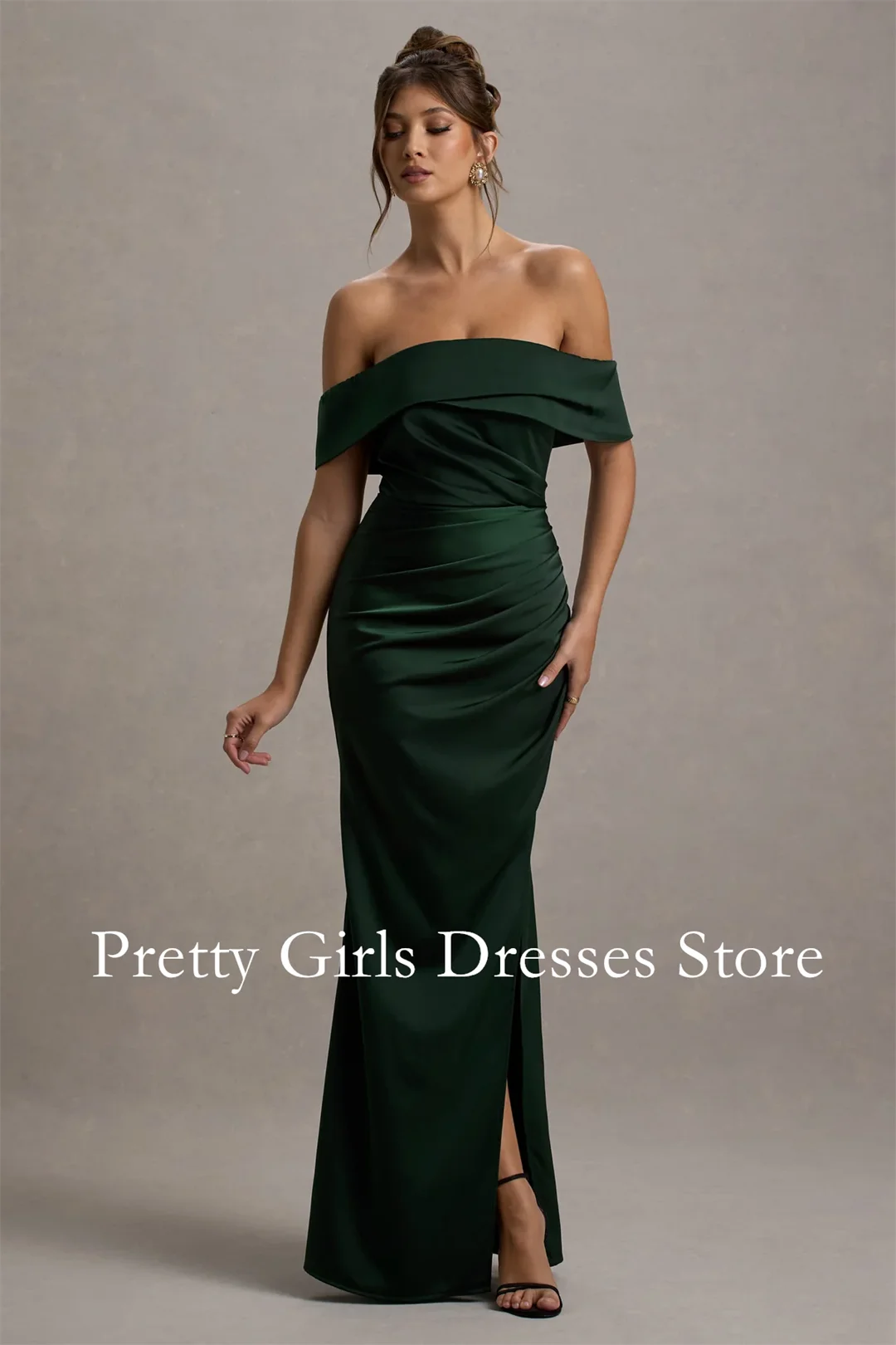 Botella de satén verde Bardot Wrap Maxi vestido de noche vestidos de fiesta personalizados vestidos de graduación vestidos formales de fiesta