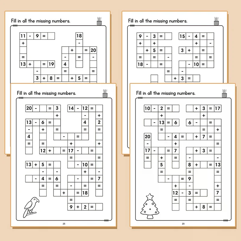 Mathe-Kreuzworträtsel, Addition, Subtraktion, Multiplikation, Division, Criss-Cross-Spiel, Mathe-Arbeitsbuch, Montessori für Kinder im Alter von 5–8 Jahren