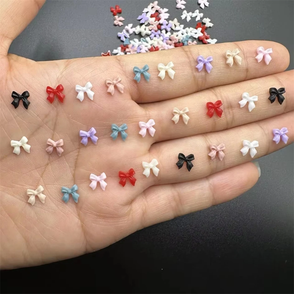 50pcs 2Sizes Bow Nail Charms Bulk Mix Colors 3D Flatback Resin Ribbon Nail Art Decorations Parts DIY Summer Nail Art Accessories