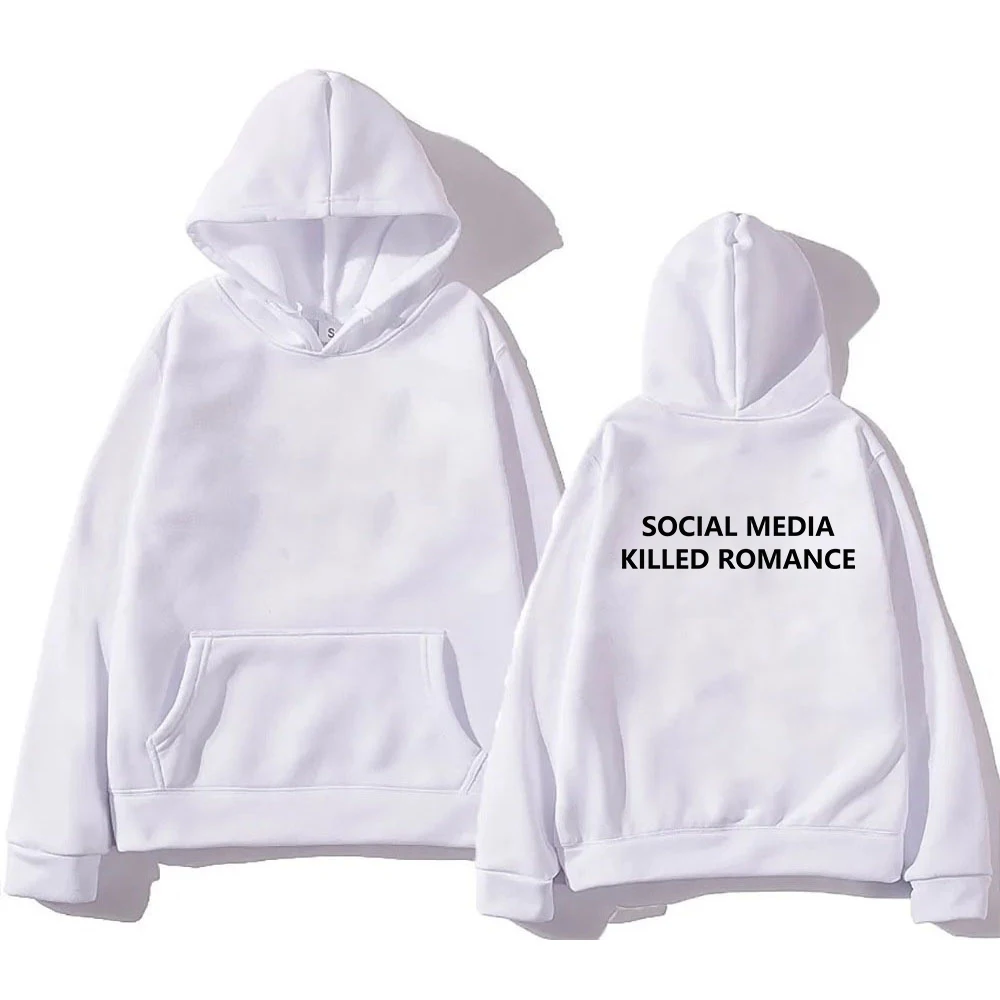 2025 Social Media Killed Romance Hoodie Vintage Men/women Hoodies Harajuku Aesthetic Winter Clothes Fleece Pullover Sweatshirt