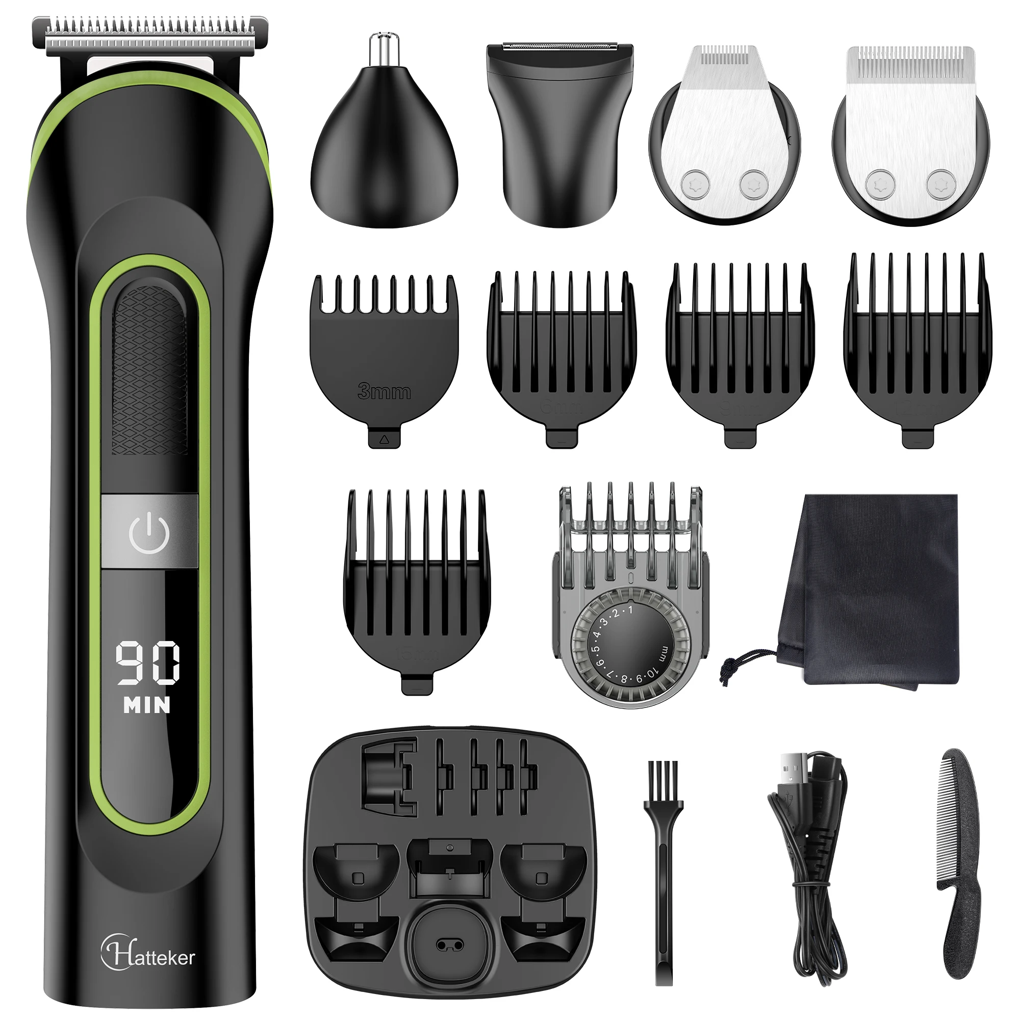 HATTEKER 5-in-1 Professioneller Elektrischer Haarschneider für Männer Pflegeset Vollständig Wasserdicht LED-Display Haarschneidemaschine
