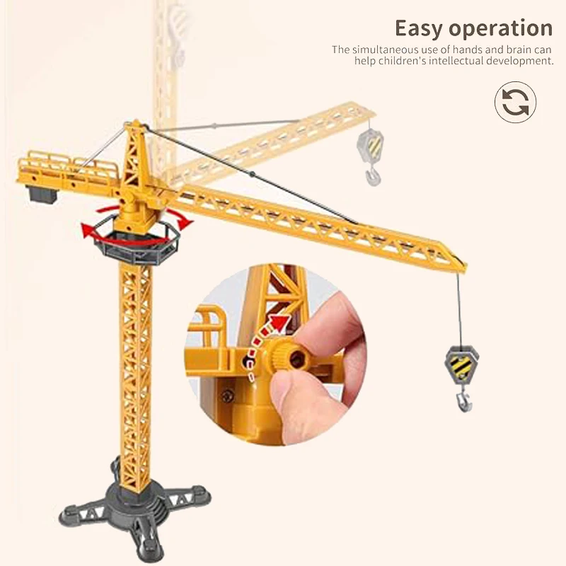 Alloy+Plastic Engineering Diecast Tower Crane Classic Construction Model Vehicle Loader Tractor Excavator Toys for Boys Gifts