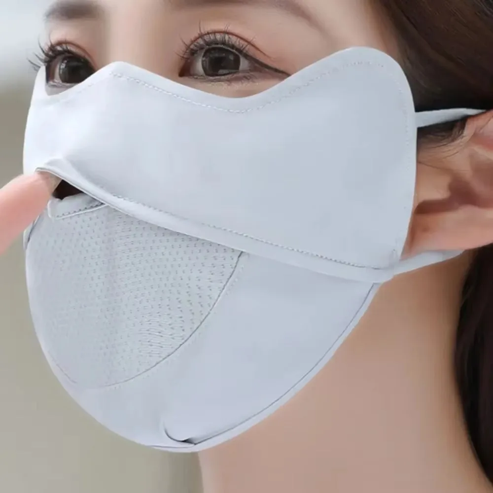 Nueva mascarilla facial de seda de hielo de malla, pañuelo facial elástico de Color sólido, protección UV Anti-uv, cubierta para la cara, pesca