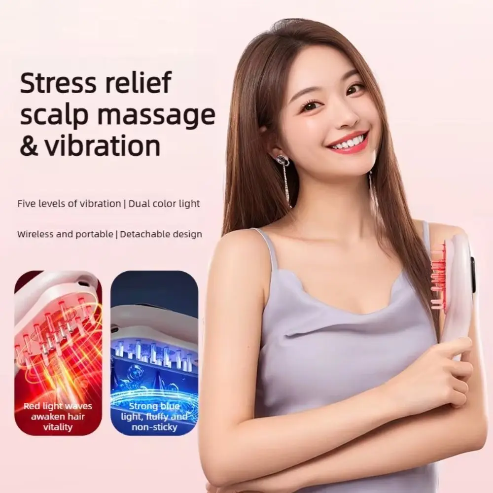 High Frequency Vibration Hair Growth Massage Comb Hair Oil Dispenser Electric Design Red Light Comb 3 Modes