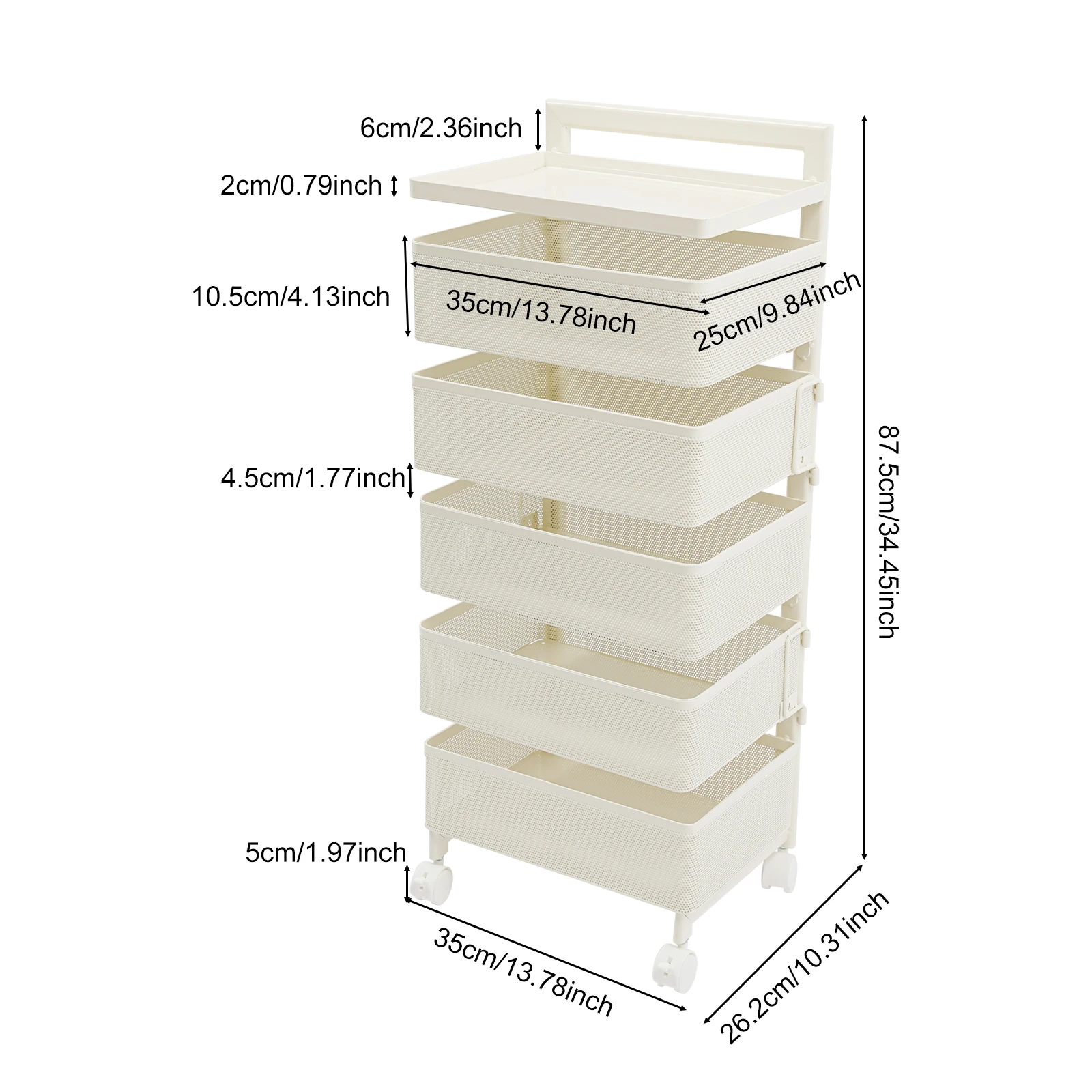 White Carbon Steel 13.78x10.31x34.45 Inch Five-story Revolving Kitchen Rack Storage Basket Multifunctional Storage Storage Rack