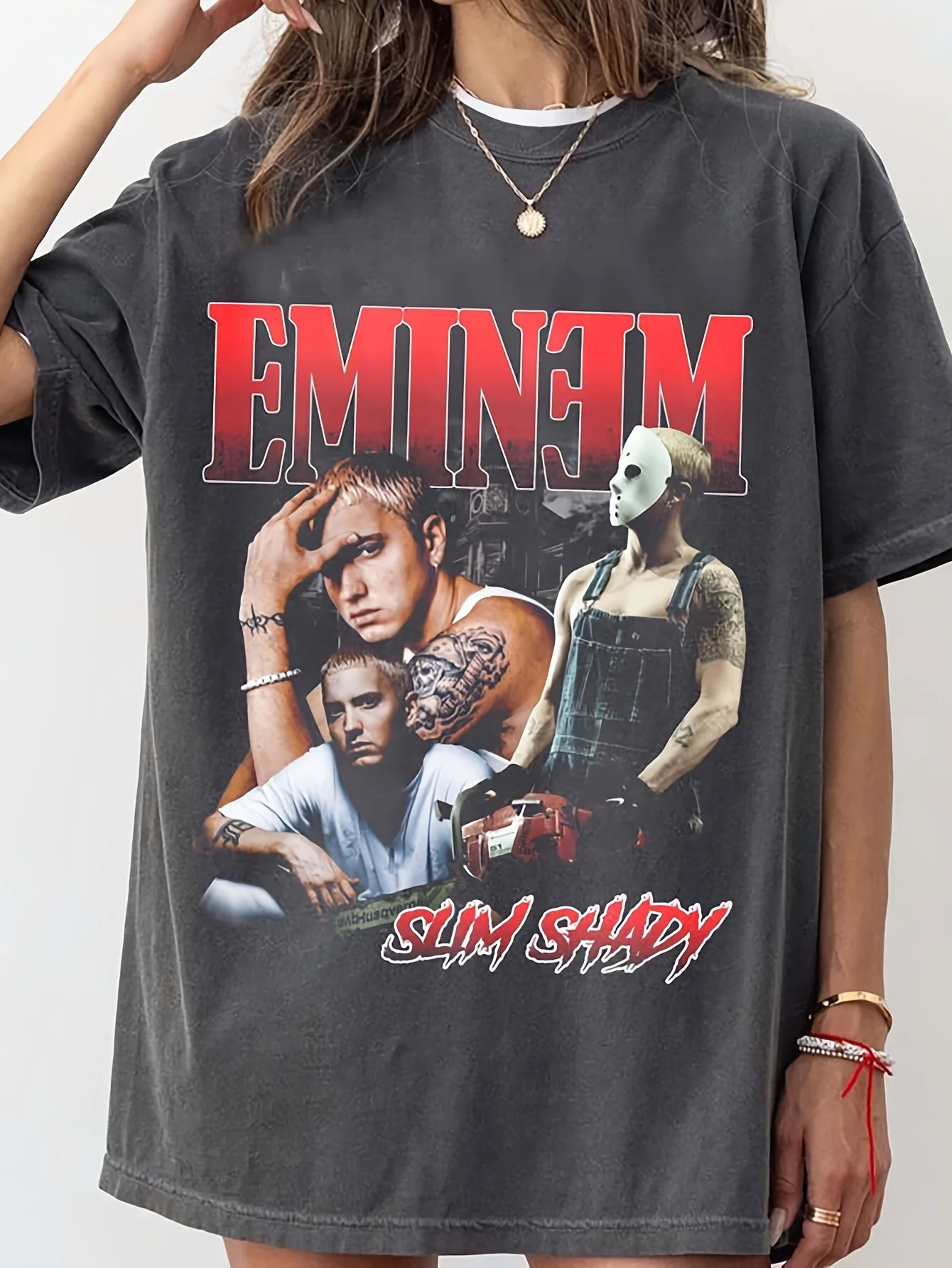 Camiseta Comfort Colors Eminem Bootleg |   Camiseta Real Slim Shady, patrón casual con estampado de cuello redondo