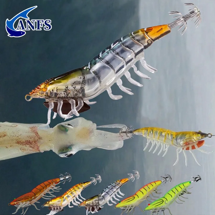 ANFS 1pc /5pcs 3D Hybrid Shrimp Egl Lure Luminous Bait Squid Jigs Umpan Pancing Sotong