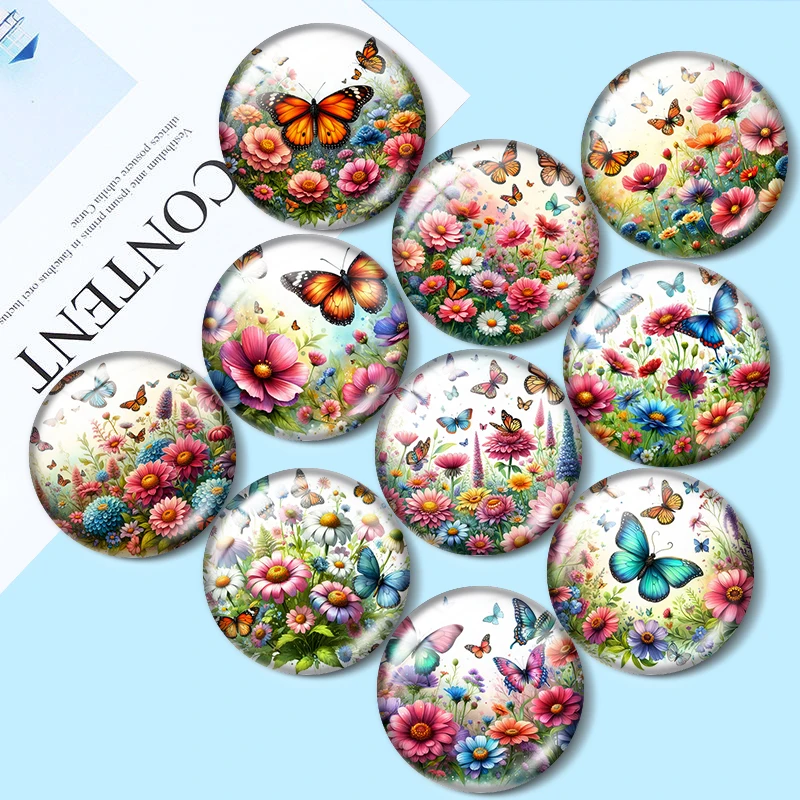 

Butterfly Garden 10pcs 12mm/16mm/18mm/30mm Round Photo Glass Cabochon 25mm Demo Flat Back Making findings
