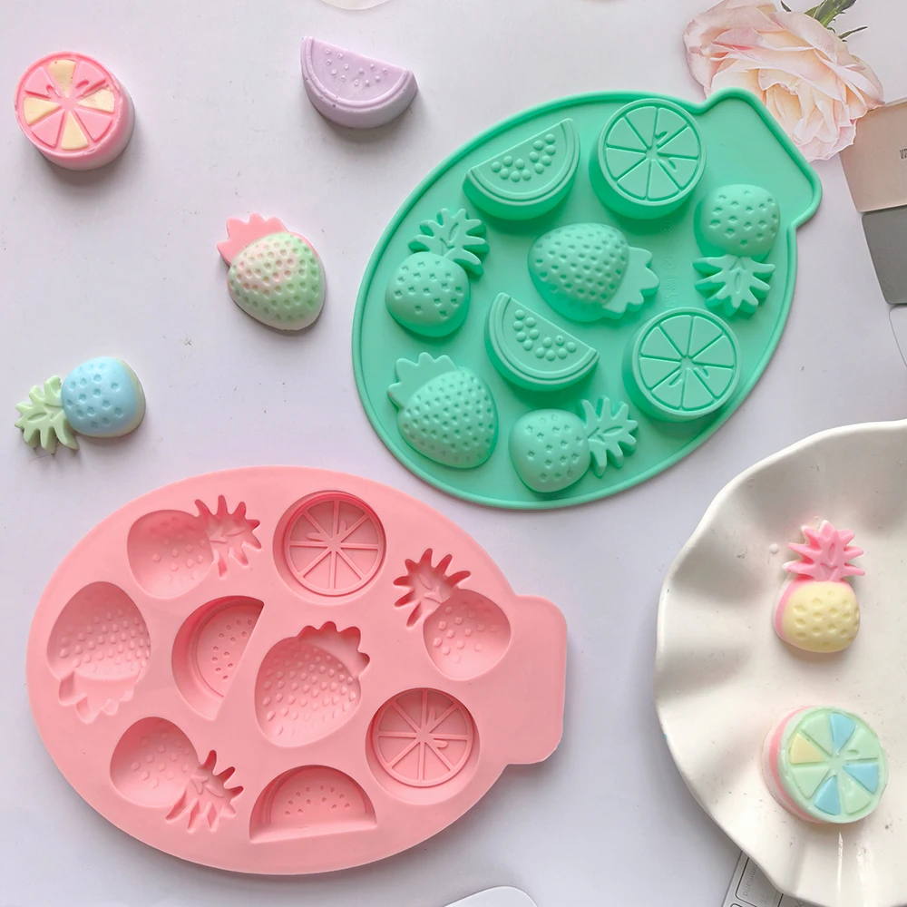 1pc 9-cavity 4 fruit shaped chocolate candy silicone molds, pudding, biscuit, ice tray molds, cake decoration baking utensils