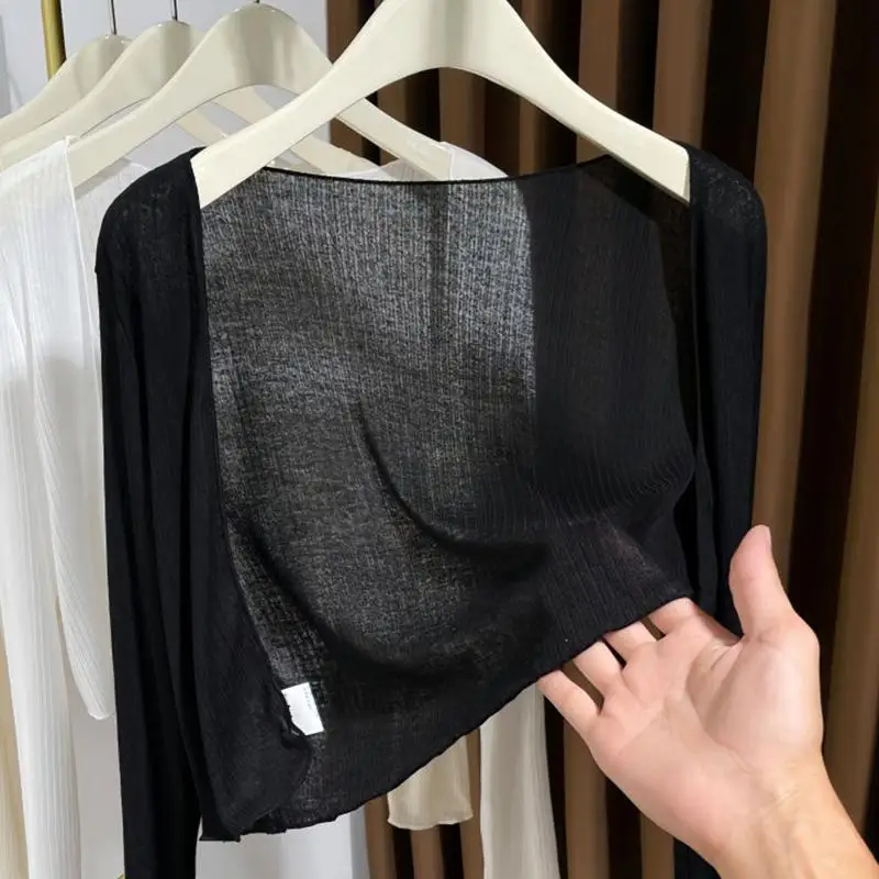 

Women Thin Knitted Cardigan Sun Protection Long Sleeve Lightweight Cooling Sweater Summer Outdoor Travel Essential