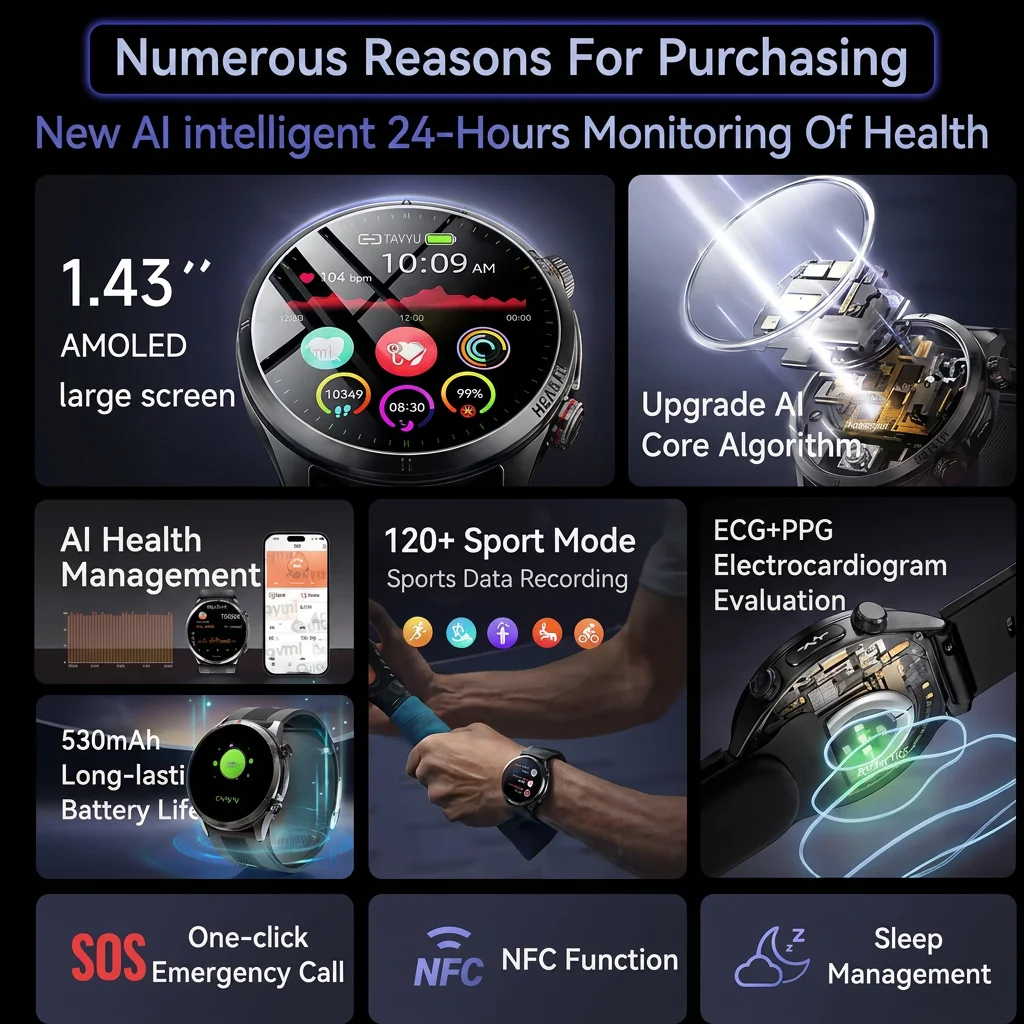 2026 New High-end Air Pump Blood Pressure Blood Oxygen ai SmartWatch ECG Micro Physical Examination NFC Airbag Smart Watches Man