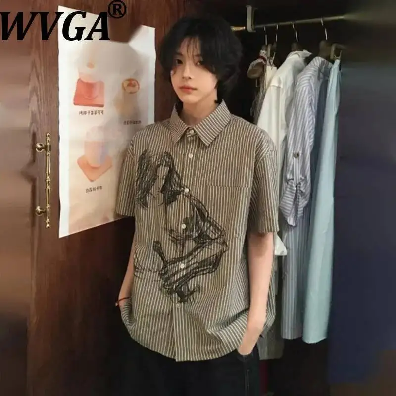 

WVGA Spring Summer New Men's Striped Trendy Design Short Sleeve Shirt Niche Chic Casual Elegant Turn-Down Collar Tops Ins W23881