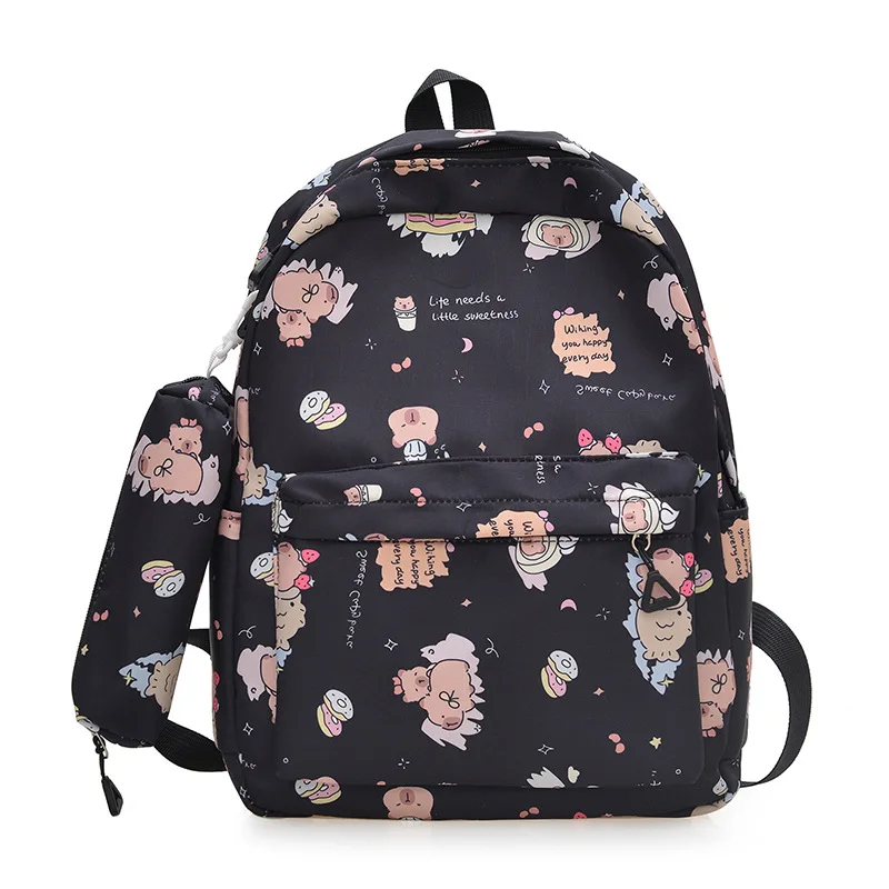 Tas Sekolah Kapibara Lucu Ransel Nilon Tas Bahu Kotak Pensil Kecil Kapasitas Besar Tas Wanita Ransel Hadiah Ulang Tahun Kawaii