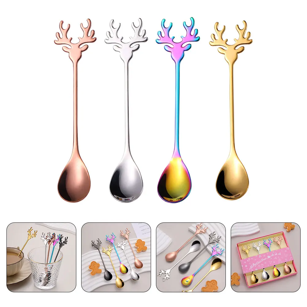 

4pcs Wapiti Coffee Spoons Stainless Steel Kitchen Spoons For Kitchen Gadgets Home Restaurant Dessert Christmas Gift