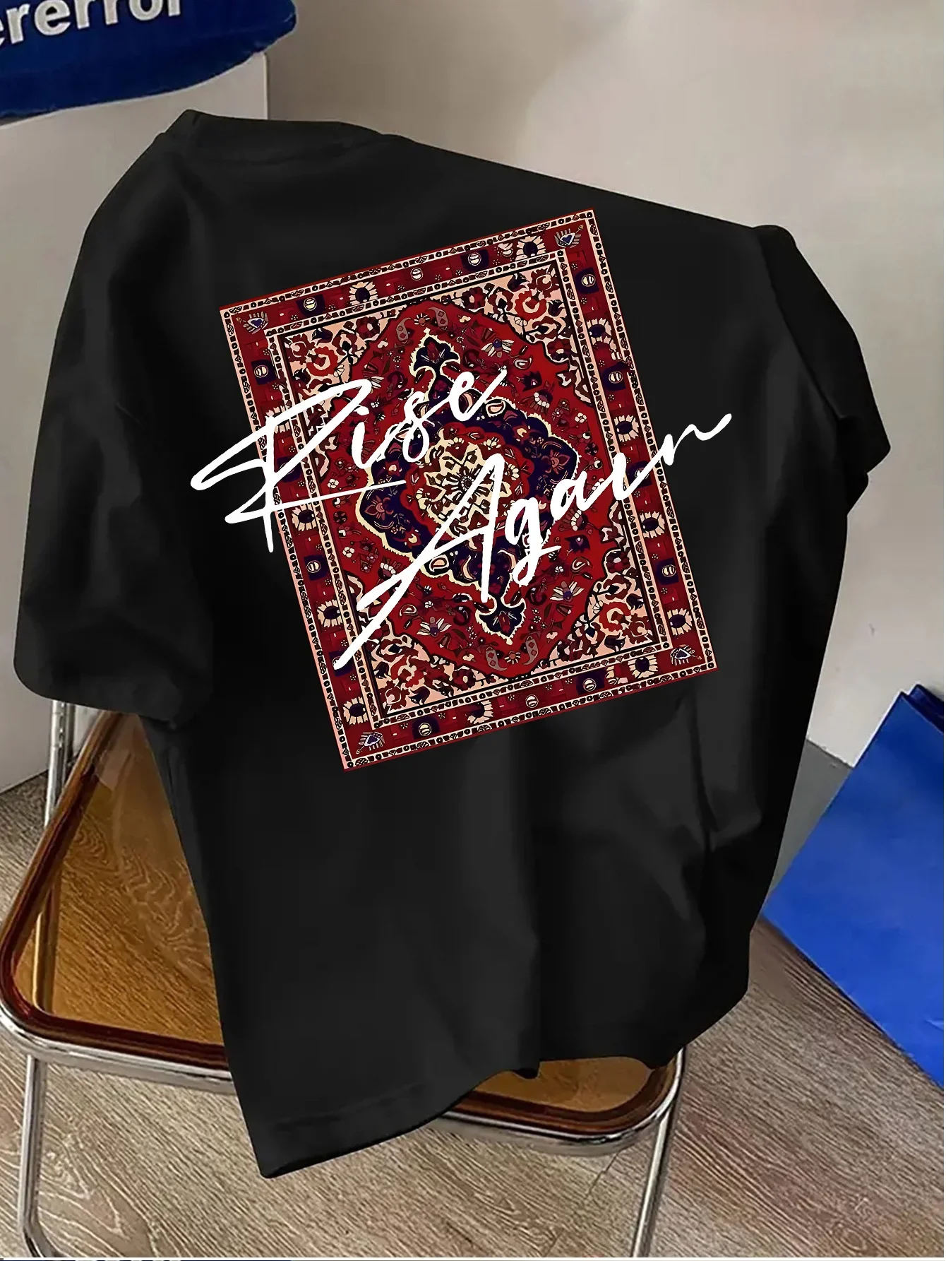 Rise Again Persian Rug Pattern Graphic Tee for Men Breathable 100% Cotton Perfect for Summer Streetwear Style