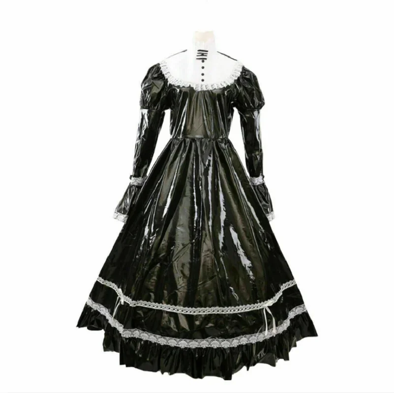 

Sissy Niangniang Girl Maid Black PVC Dress Uniform Cosplay Clothing Instigator Anime Costume for Women