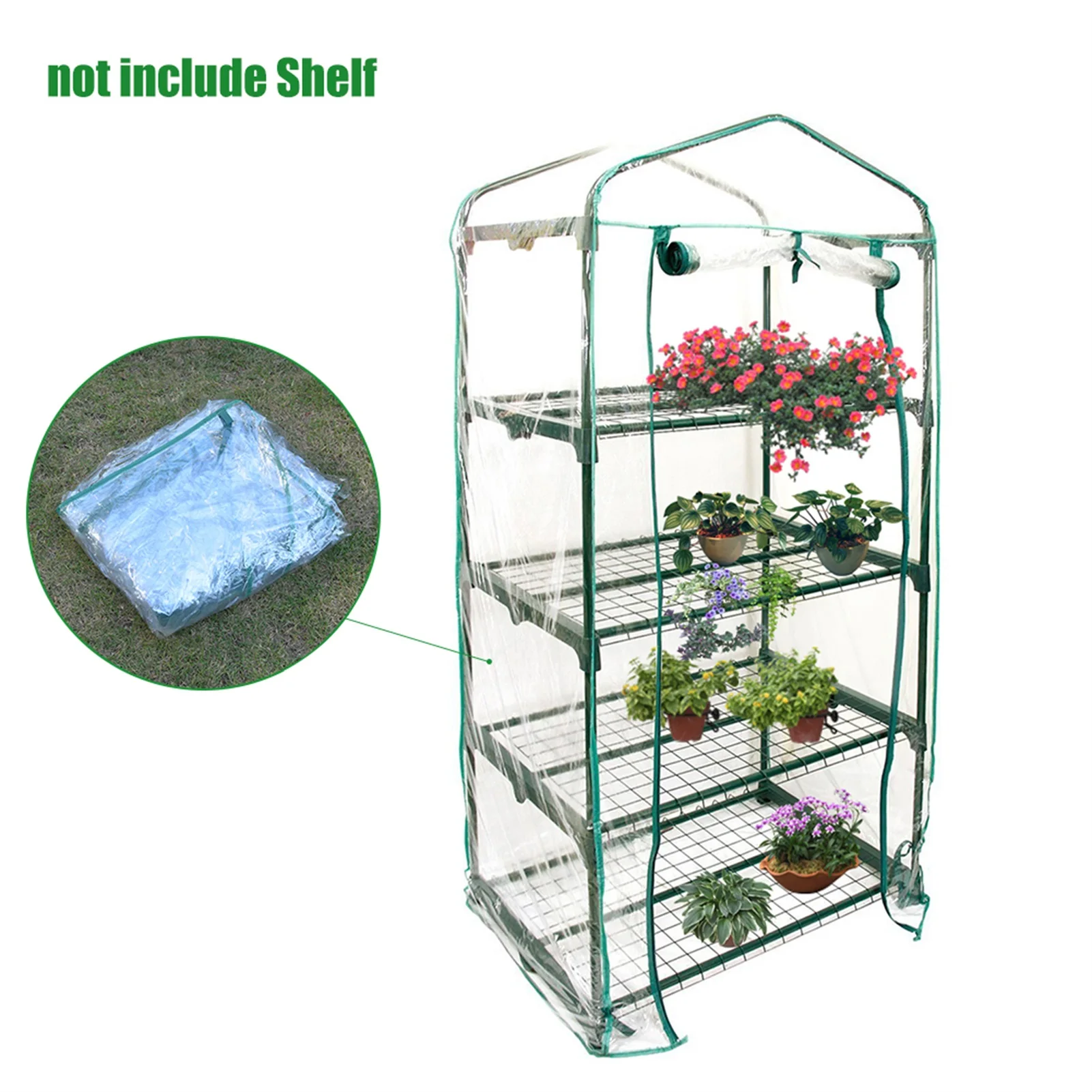 PVC Warm Garden Tier Mini Household Plant Greenhouse Cover Waterproof Anti-UV Protect Garden Plants Flowers (without Iron Stand)