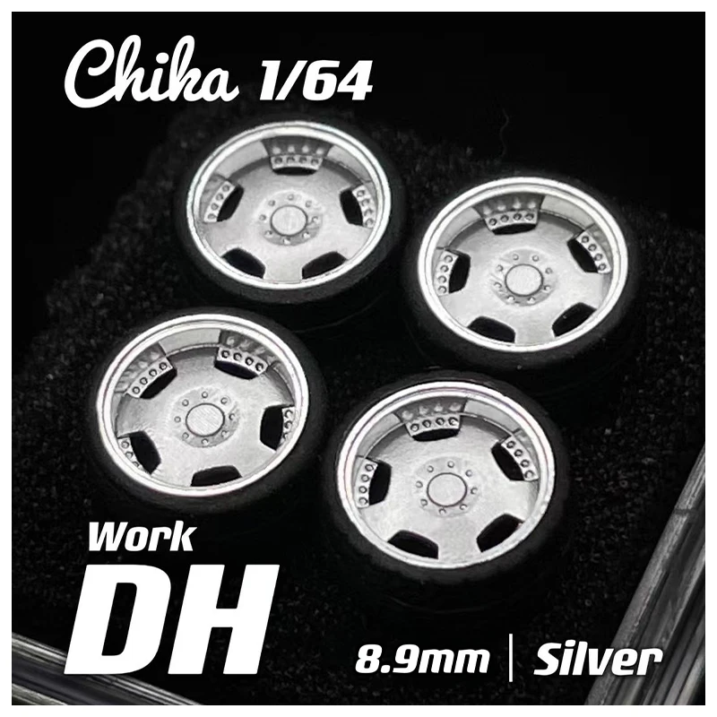 Chika Work DH 1/64 자동차 모델 합금 휠 디테일 키트, 시뮬레이션 수정 휠 허브, 9.7mm 자세 휠 장난감 모델