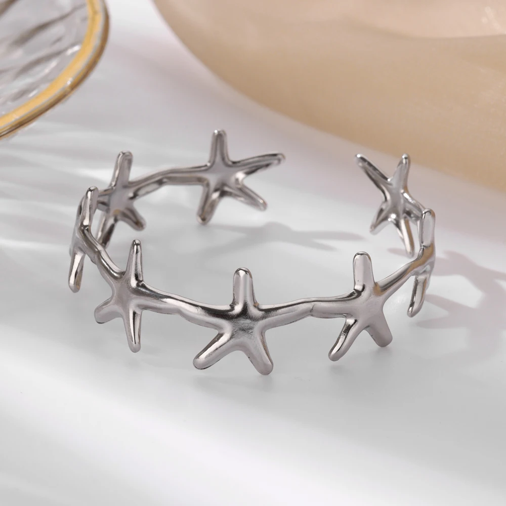 Starfish Bangles for Women Summer Stainless Steel Cuff Bracelets 2024 Trend Female Charm Jewelry Wrist Accessories pulseras BFF