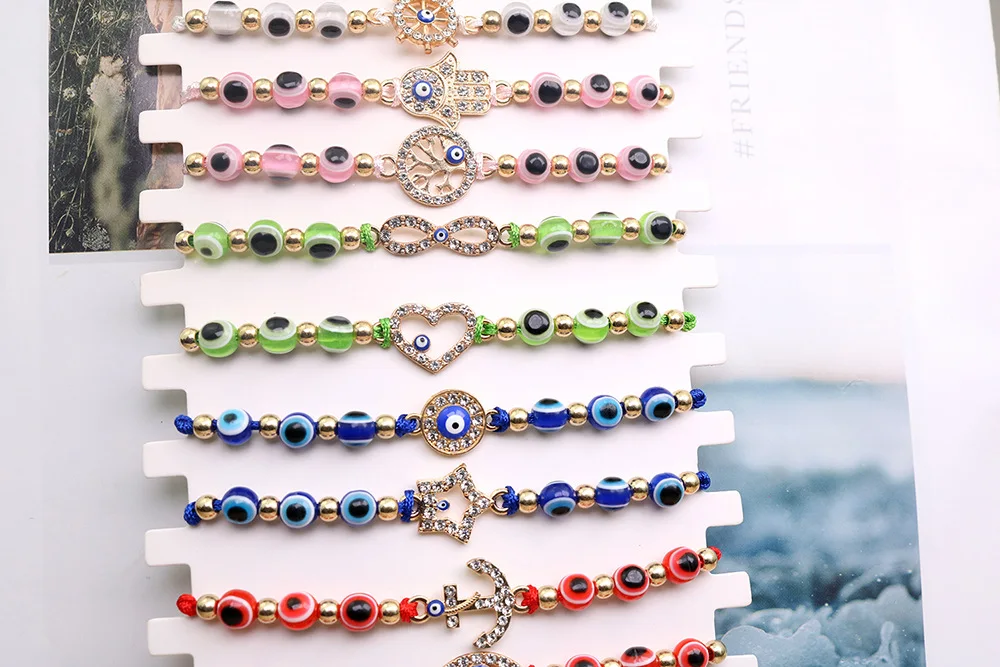 12 Pcs/Lot Lucky Multicolor Glass Seed Beads Evil Eye Charm Bracelet Women Wholesale Zinc Alloy Infinity Love Jewelry Present