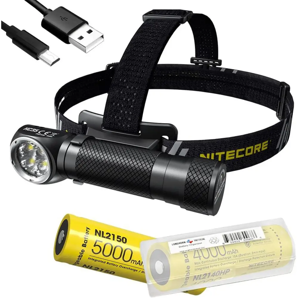 

Фонарь Nitecore HC35, 2700 люмен, USB-перезаряжаемый, L-образный, с отсоединяемой лампой, в комплекте с NL2150 и органайзером LumenTac.