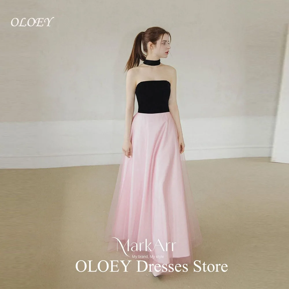 

OLOEY Simple Contrast Evening Party Dresses Korea Photo shoot Strapless Scalf Tulle Formal Event Dress Long Customized Wedding
