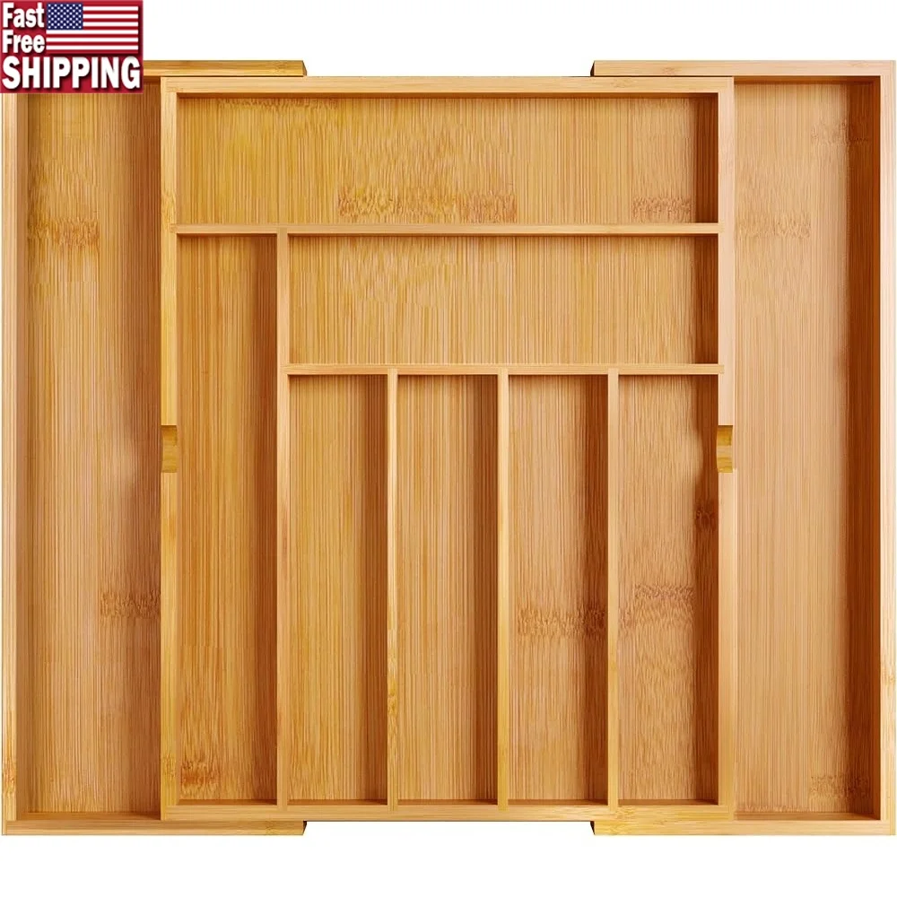 

Expandable Bamboo Drawer Organizer Adjustable Cutlery Tray Silverware Organizer Flatware Organizer Kitchen Utensils Storage