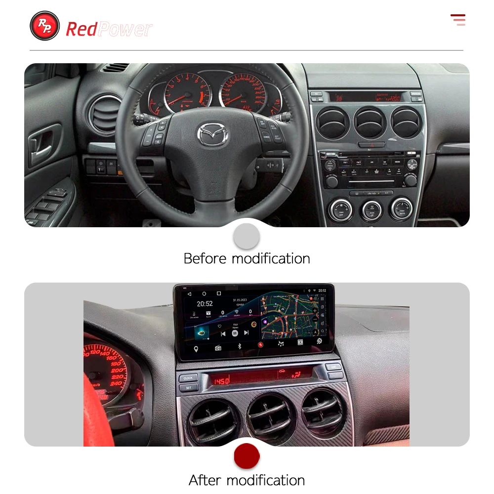 Redpower 12.3 inch Car Radio for Mazda 6 2004-2015 Multimedia Player Screen GPS Android 10 Navigation CarPlay DSP