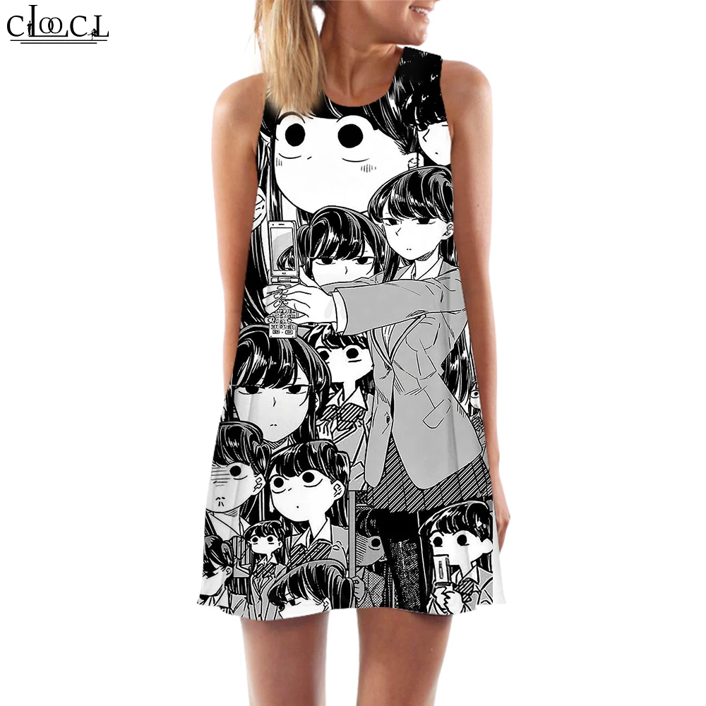 CLOOCL Vrouwen Tank Tops Comics Komi Sankomi San Grafische Gedrukt Losse Jurk Mode Korte Casual Vrouwelijke Vest Mouwloze Jurk