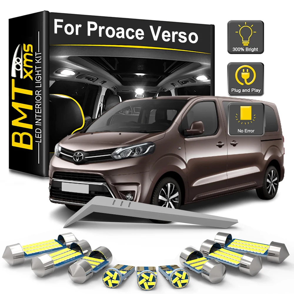 BMTxms 15Pcs LED Interior Light Kit For Toyota Proace Verso 2016 2017 2018 2019 2020 2021 Car Map Dome Trunk Canbus No Error