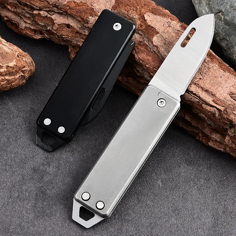 Matte Finish Folding Keychain Knife Portable Mini Fruit Knife High Hardness Blade EDC Tool