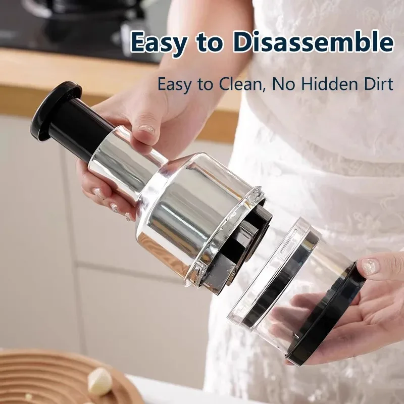 Kitchen Manual Tools Vertical Hand Press Garlic Cutter Chopper Onion Nuts Cutter Vegetable Food Chopper with Storage Container view 4