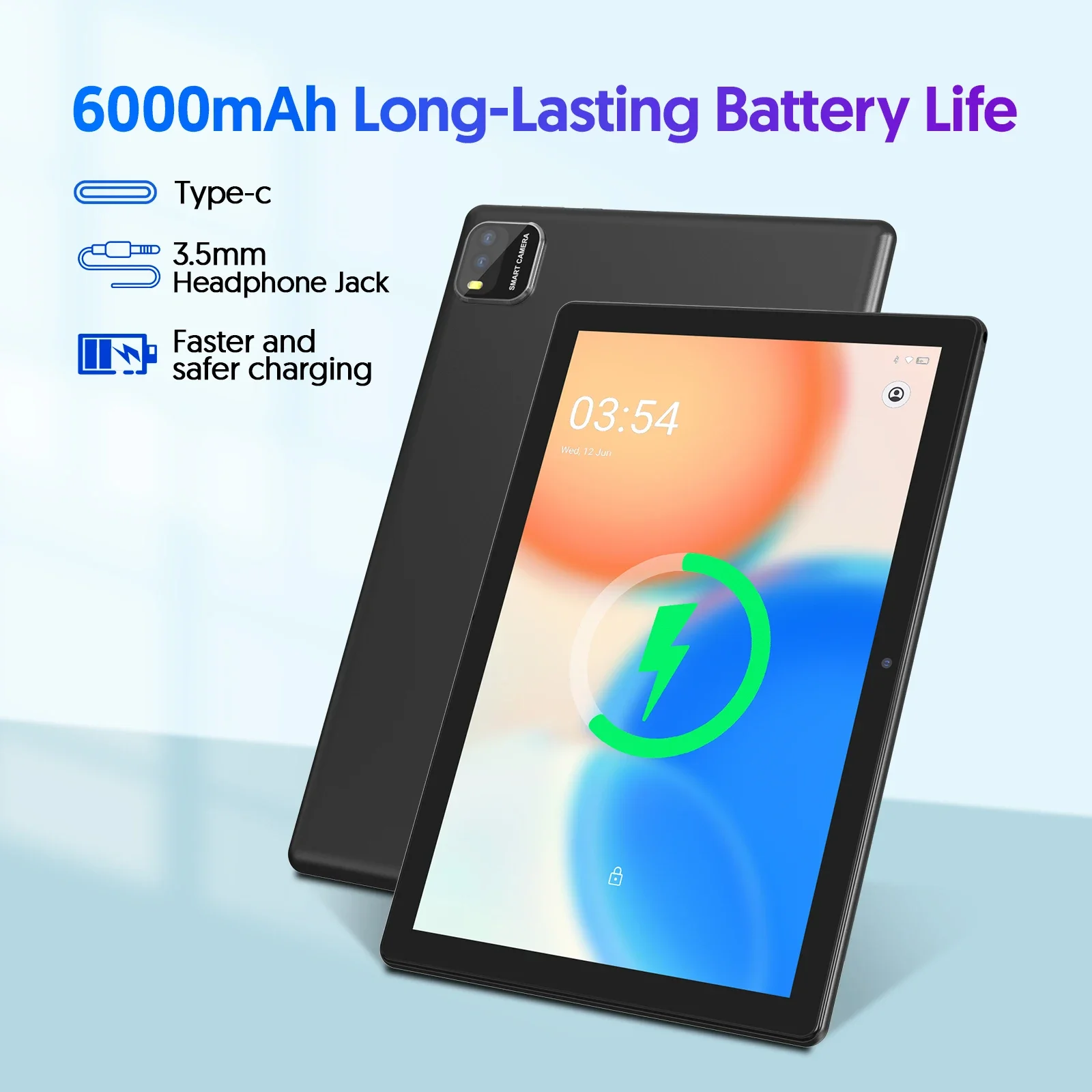 تابلت BAKEN Android 15، 10 بوصة، 12 (3+9) جيجابايت رام + 64 جيجابايت روم، رباعي النواة، بطارية 6000 مللي أمبير، تتضمن حافظة حماية مجانية