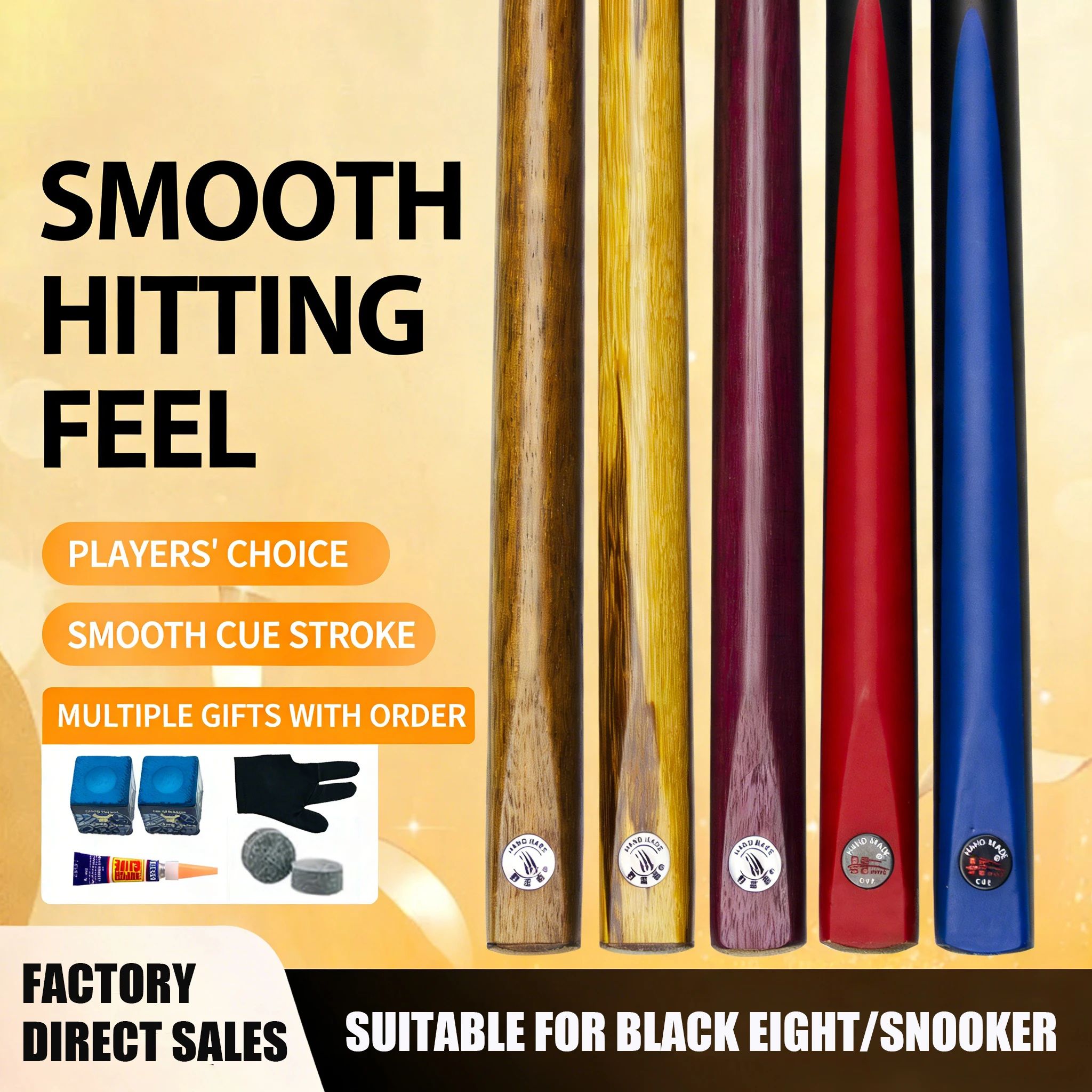 hit productFactory Direct One-Piece Pool Cue 10mm Tip North American Ash White Cue for Black Eight Snooker