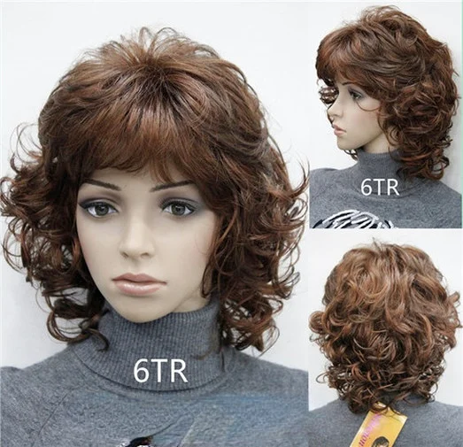 Perruque Synthétique Courte et Bouclée pour Femme, Cheveux Blonds, Bruns, Vin Rouge