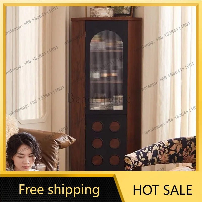 FG French vintage solid wood corner cabinet, vintage-style integrated wall-mounted display cabinet