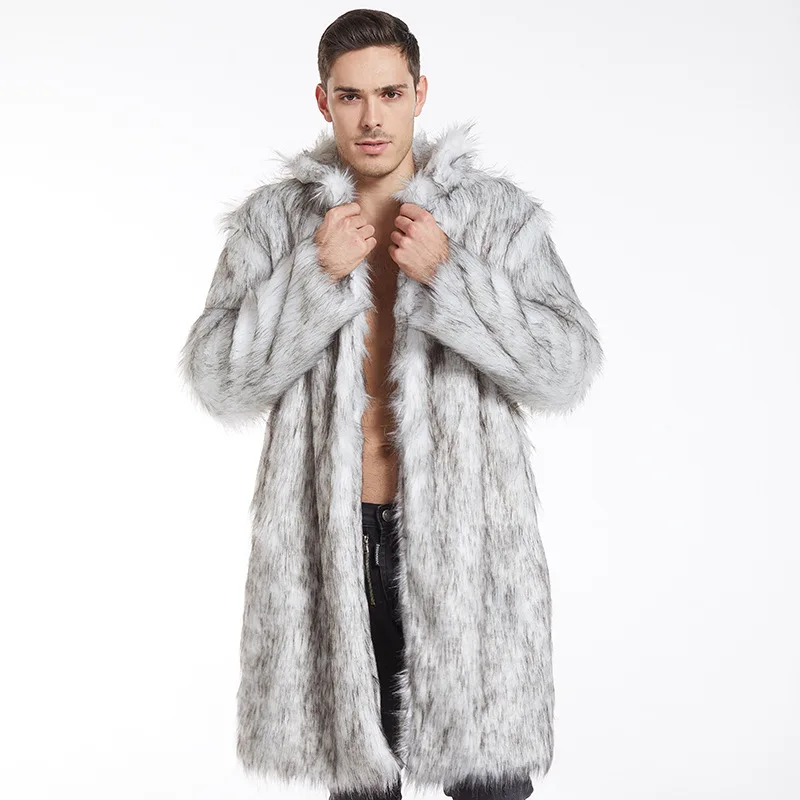 Winter Short Thick Warm Hairy Shaggy Faux Raccoon Fur Coat Men Long Sleeve High Quality Luxury Fluffy Jacket