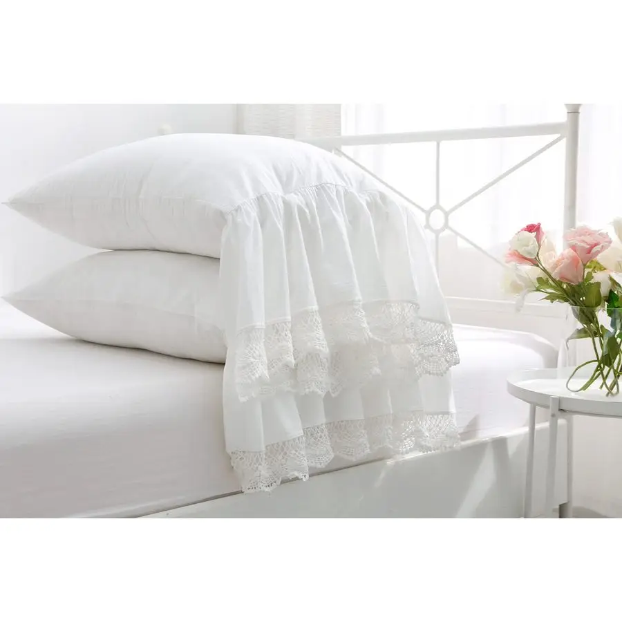 

Белые наволочки с кружевными оборками и вышивкой, хлопковые, размер Queen, 20x30, 2 штуки в упаковке